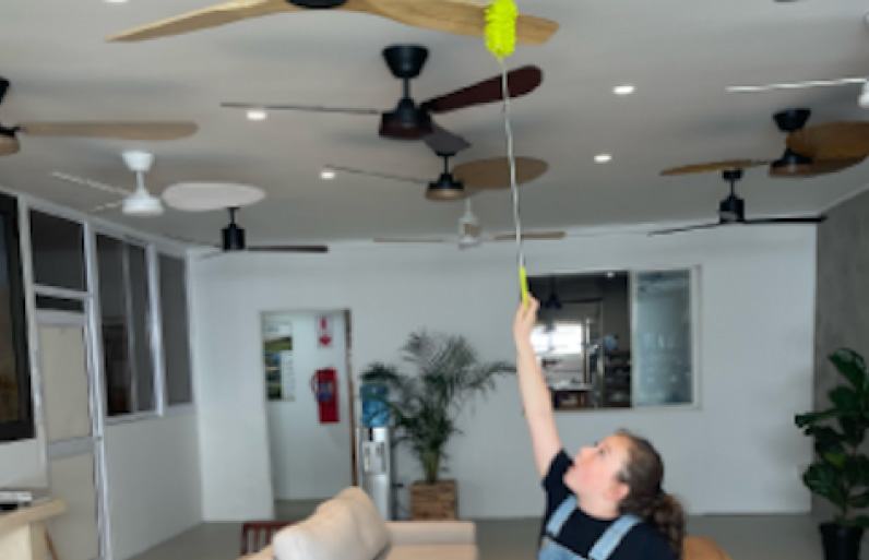 Dusting a ceiling fan